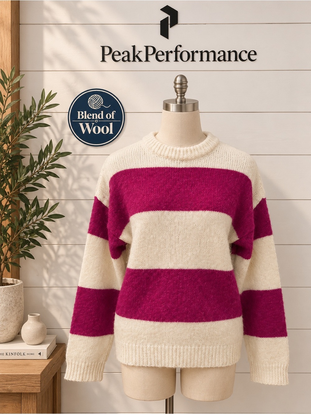 Peak Performance Alpaca Blend Striped Sweater – Cream & Fuchsia – Size XS